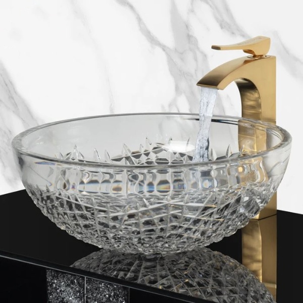 Luxury countertop wash basin round crystal transparent Ice Round Glass Design