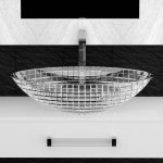 Γυαλισνος νιπτηρας μπανιου για παγκο οβαλ ιταλικος διαφανος Glass Design Luxor Oval
