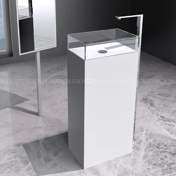 Luxury pedestal bathroom sinks rectangular Skyline Evolution White Clear Glass Design