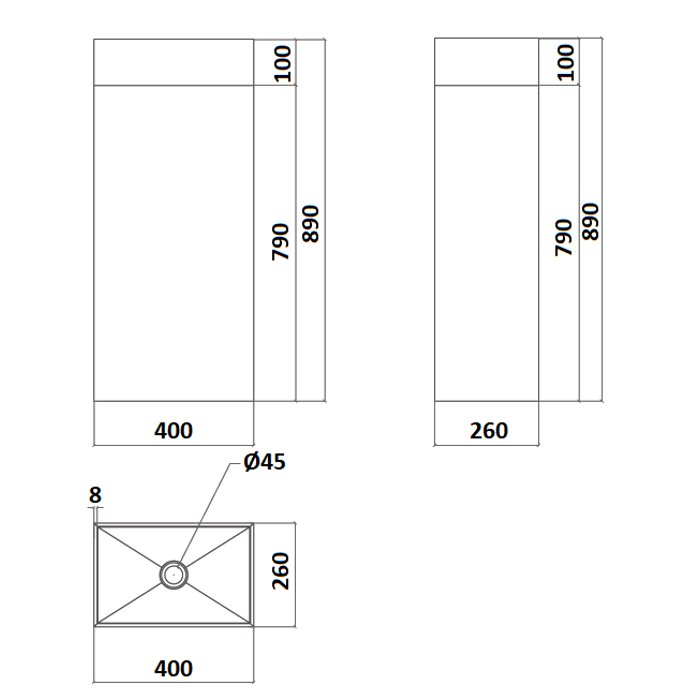 Discount designer pedestal sink rectangular Skyline Evolution Small Dimensions