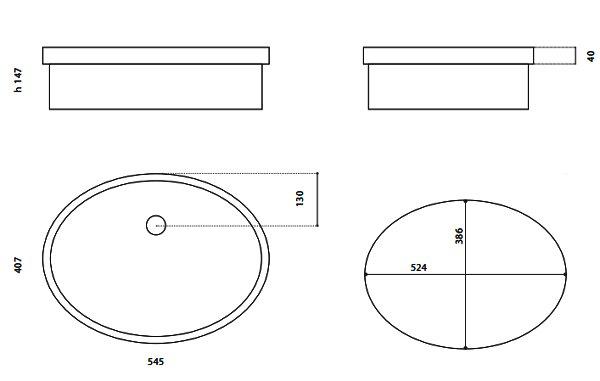ELLISSE XL oval semi recessed wash basin by Italian Glass Design dimensions 545 * 407