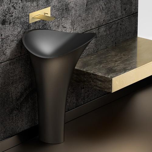 modern pedestal wash basin black italian abstract 70x46 Glass Design FLOwer Evo
