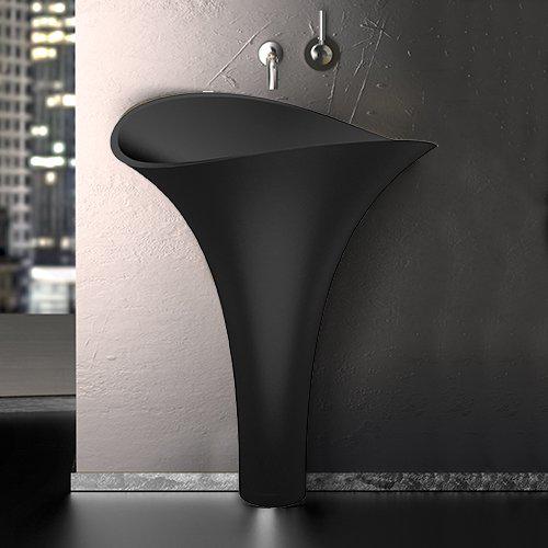 pedestal wash basin abstract luxury black matt 70x46 Glass Design FLOwer Evo