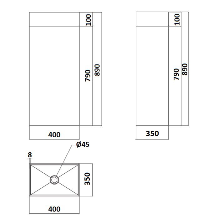 Floor standing wash basin rectangular Skyline Evolution Medium Dimensions