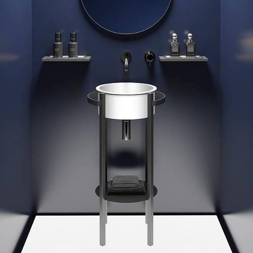 Floor Standing Black Vanity Unit with White Wash Basin Tondo Plus Glass Design