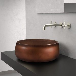 Bathroom wash basin models handcraft round Polo Lux Copper Metal Glass Design