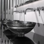 Handmade counter top hand wash sink round Graffiti Black Silver Glass Design