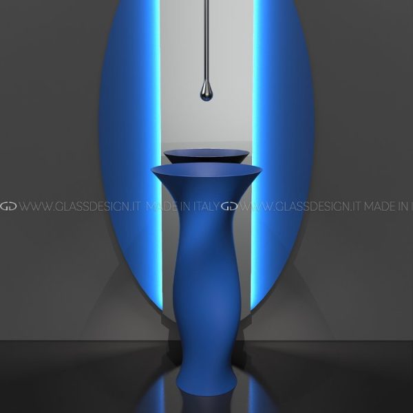 Italian free-standing bathroom wash basin Dame Blue Mat Glass Design