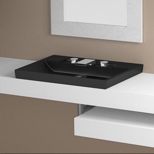 semi inset basin black rectangular modern with tap hole Glass Design Italy FL