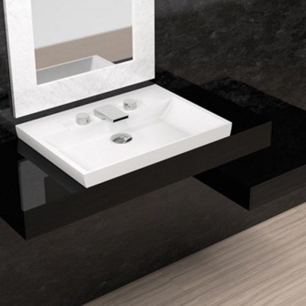 semi recessed bathroom sink white rectangular with tap hole Glass Design Italy FL