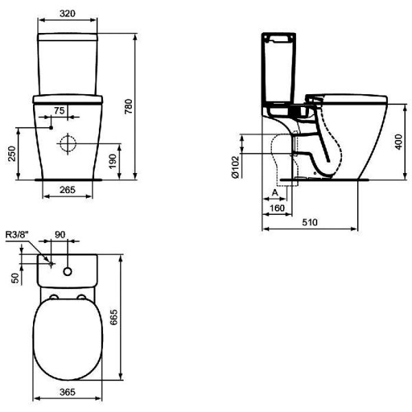 Επιδαπεδια λεκανη τουαλετας μπανιου με καζανακι σετ Ideal Standard Connect Aquablade
