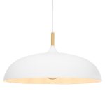 ZOE 00837 Industrial White Metal Bowl Pendant Ceiling Light with Wood Ø60