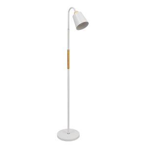 Industrial Linear White Metal Floor Lamp with Wooden Beige Detail Ø13 01586 RIBBON