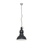 Industrial 1-Light Black Metal Pendant Ceiling Light with White Interion Bell Shade 5067 High-Bay Nowodvorski