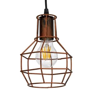 Industrial 1-Light Copper Metal Pendant Ceiling Light with Grid 00866 CAGE