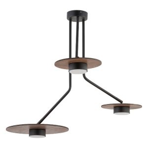 Industrial 3-Light Wooden Brown Black Ceiling Light with Adjustable Shades 7644 Disk Nowodvorski