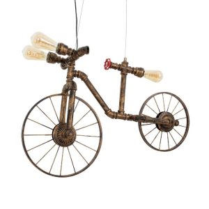 Steampunk Industrial 3-Light Bronze Pipe Pendant Ceiling Light Bicycle 00660