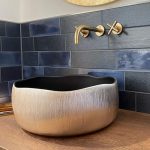Italian counter top hand wash basin round luxury Mode Lux Black Gold Glass Design