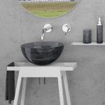 Italian countertop hand wash basin round Rose Storm Grey Glass Design