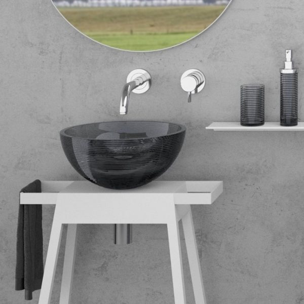 Luxury counter top wash basin round Rose Storm Grey Glass Design