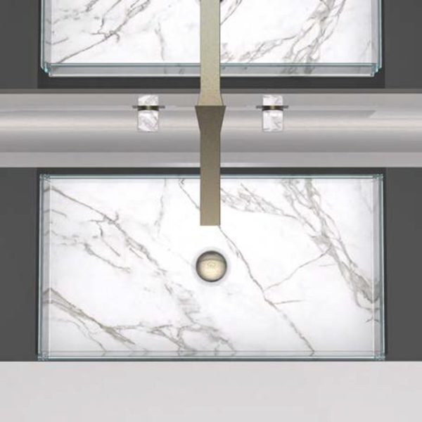 Modern wash basin designs for dining room white marble Skyline Calacatta Clear Glass Design