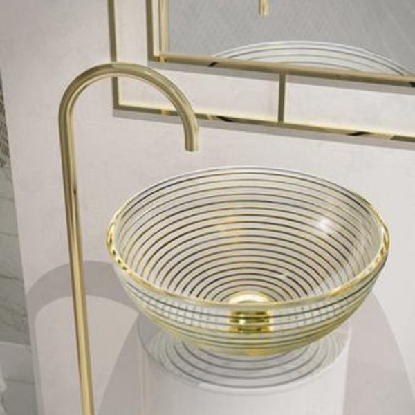 Astro Glass Design Luxury Italian Round Countertop Wash Basin Gold-Clear
