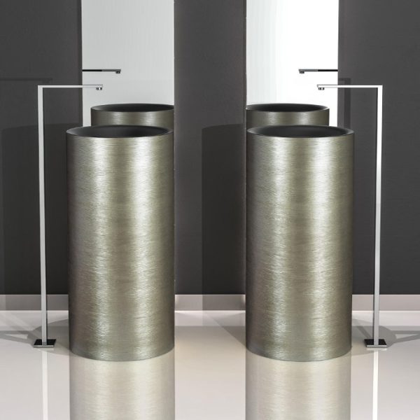 Modern pedestal wash basin round italian Tommy Metropole Platinum White Glass Design
