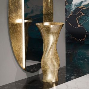 Luxury free standing pedestal wash basin Dame Gold Leaf Glass Design