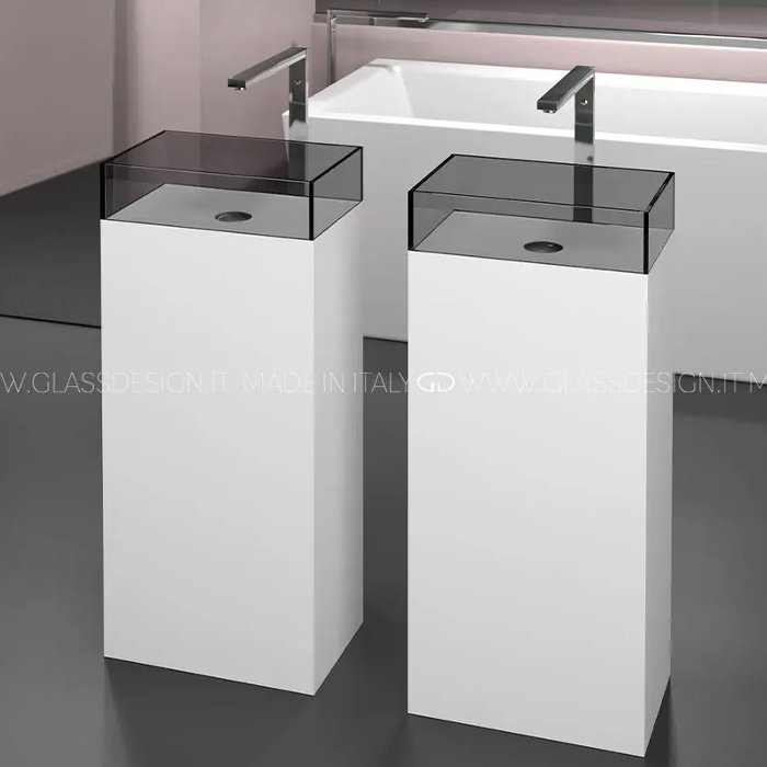 Italian freestanding bathroom sinks rectangular Skyline Evolution White Fume Glass Design