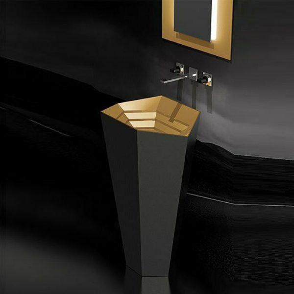 Italian luxury free standing wash basin black - gold Lambo Glass Design LAMBOPO30GD