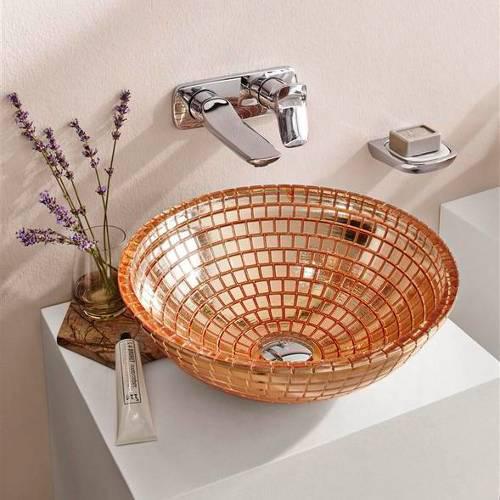 Glass Design Mosaic Anniversary Gold Pink Table Top Wash Basin Ø42