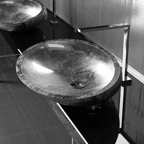 counter top wash basin oval luxury 65x49 Glass Design Kool Silver Leaf