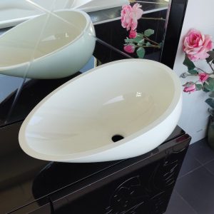 Luxury bathroom hand wash basin oval Glass Design Air White Glossy