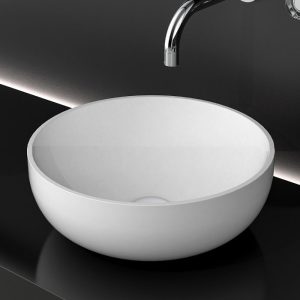 Modern countertop wash basin round white matt Collina White Glass Design