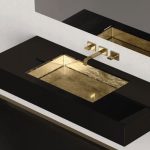 Italian undermount sinks for bathrooms rectangular 61×40 Blade Lux Sotto Gold Leaf Glass Design