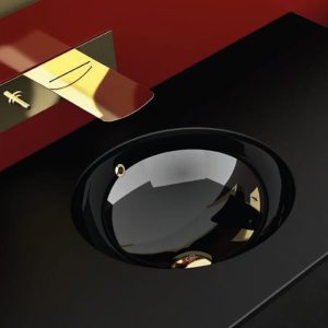 Ιταλικοι νιπτηρες μπανιου ενθετοι στρογγυλοι μαυροι Φ39 Bolla Sotto Black Glass Design