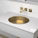 Υποκαθημενοι νιπτηρες τουαλετας στρογγυλοι ιταλικοι χρυσοι Rho Lux Sotto Gold Leaf Glass Design