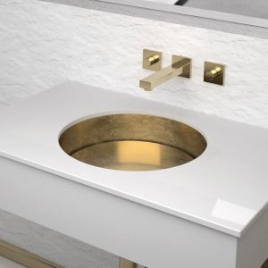 Under Counter Wash Basin Italian Round Rho Lux Sotto Gold Leaf Glass Design