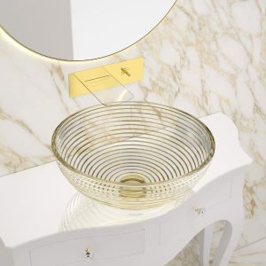 Crystal countertop sink basin round gold-clear Glass Design Astro