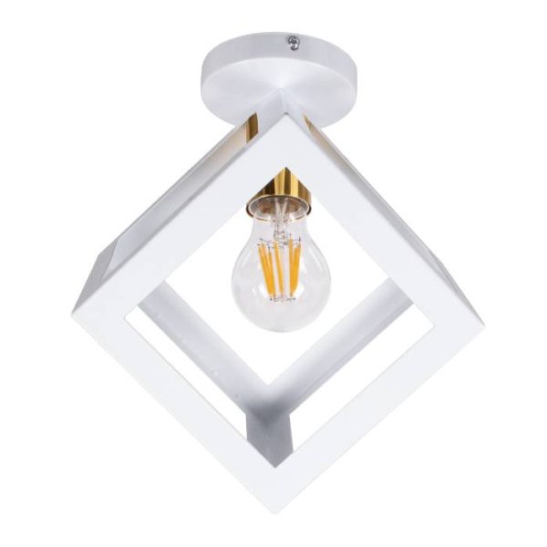 Industrial 1-Light Square White Metal Semi - Flush Mount Ceiling Light 00800 CUBE
