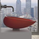 bathroom wash basin red glossy oval countertop luxury 43,5×36,5 Glass Design Kool Rosso Ferrari