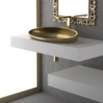 Italian Modern Oval Semi Recessed Wash Basin 64x39 cm Glass Design Kool XL FL Gold Leaf
