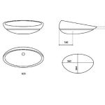 KOOL XL FL oval semi recessed wash basin by Italian Glass Design Dimensions 635 * 390