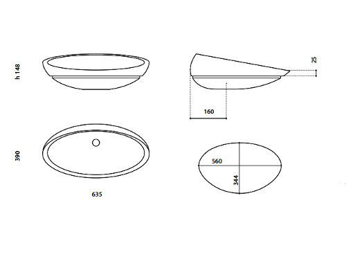 KOOL XL FL oval semi recessed wash basin by Italian Glass Design Dimensions 635 * 390