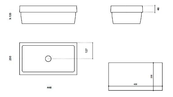 KOSTA 1 rectangular semi recessed wash basin by Italian Glass Design dimensions 448 x 250