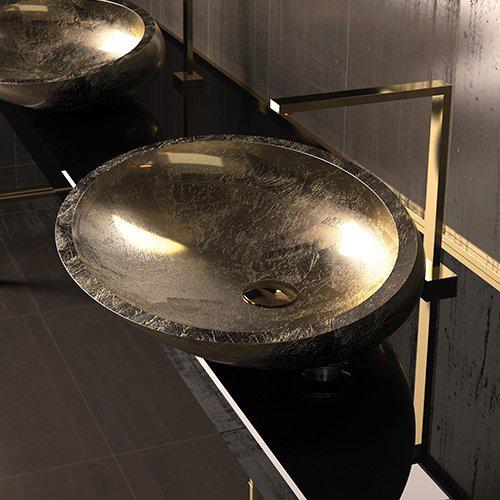 Italian Modern Oval Gold Counter Top Wash Basin 65x40 Glass Design Kool XL