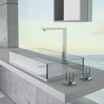 Large bahroom wash basin rectangular countertop Skyline White Clear GLass Design