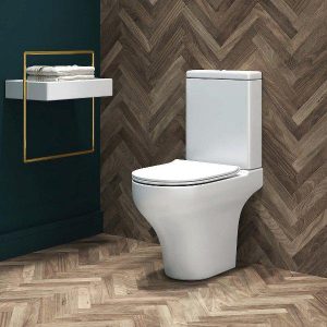 Modern Italian Curved Close Coupled Toilet with Soft Close Seat 36x63 Clear Olympia