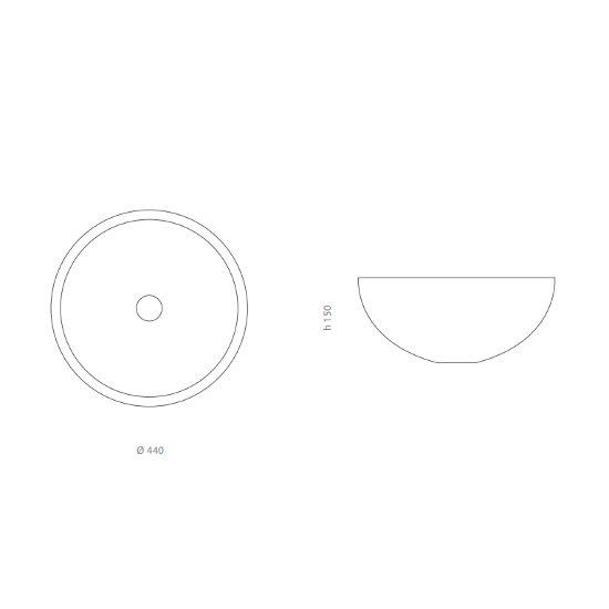 Luna 44 round counter top wash basin by Italian Glass Design dimensions