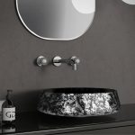 Italian Black Silver Round Counter Top Wash Basin Ø42 Glass Design Exte Lux